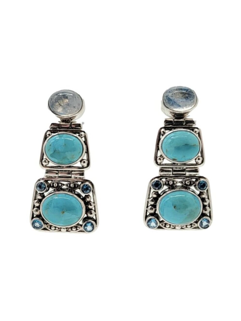 Nicky Butler Drop Earrings Turquoise Moonstone Topaz Gem 925 Sterling Silver New